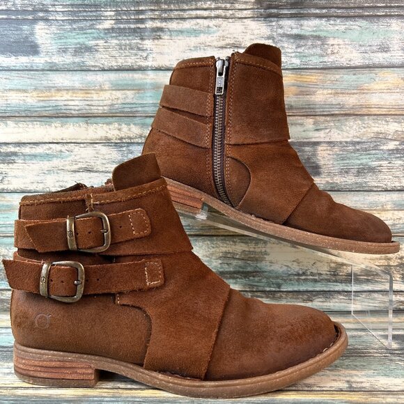 Born Moraga Ankle Boot Womens Size 6M Brown Distressed Leather Zip Up Casual - Picture 1 of 12